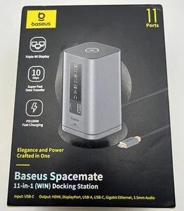 BASEUS DOCKING STATION, 11 IN 1, TRIPLE DISPLAY, 4K, USB PD 10GBPS- SPACE GRAY - Afbeelding 1 van 14