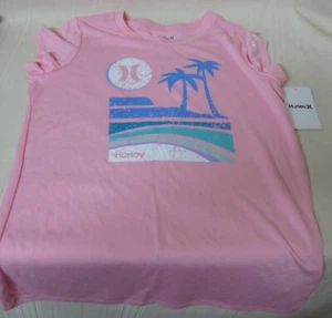 Hurley Pink with Palms Design Short Sleeve Shirt GIRLS SIZE XL NEW with tags - Picture 1 of 6