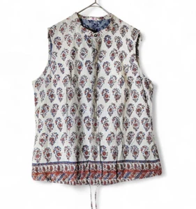 45R / 45rpm Cotton Blouse Botanical pattern Sleeveless Indigo Dyed Exc cond - Picture 1 of 9