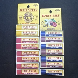 15 Burt's Bees Lip Balms Assortments Pomegranate Wild Cherry Vanilla Peppermint - Picture 1 of 6