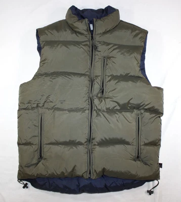 Vintage Old Navy Vest Men's L Reversible Goose Down Puffer Jacket Green Blue - Image 1 of 4