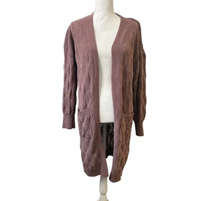 No Boundaries XS Mauve Open Front Lightweight Knit Cardigan Sweater With Pockets - Image 1 of 4