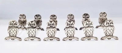 6x FINE CONTINENTAL SILVER PLATED OWL CUTLERY RESTS c1910 Possibly WMF - Image 1 of 4