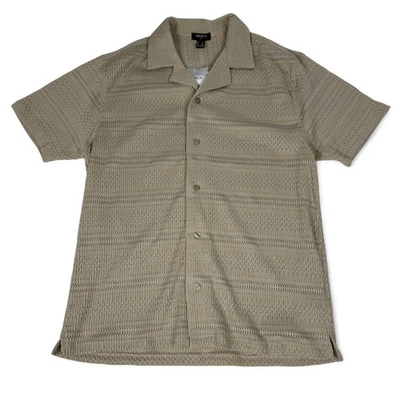 Camisa Forever 21 Para Hombre Tejida Texturizada Manga Corta Abotonada Tostada Talla Mediana Foto 1 de 4