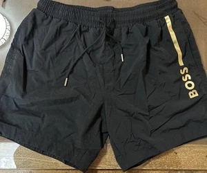 Hugo boss Swim Shorts Black Gold Swim Trunks Swimming Mens L - Picture 1 of 6