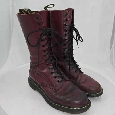 Worn Out Dr Martens 1914 Cherry Red 14 Eye Combat LaceUp Leather 8 Women/6 UK/39 - Image 1 of 4
