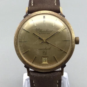 Vintage Lucien Piccard Seashark Automatic Watch Mens33mm Gold Tone Leather Band - Picture 1 of 16