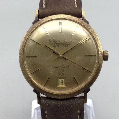 Vintage Lucien Piccard Seashark Automatic Watch Mens33mm Gold Tone Leather Band - Image 1 of 4