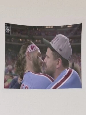 Bryce and Kyle Kissing Tapestry, Baseball Player Wall Hanging Tapestry, Fielder - Image 1 of 2