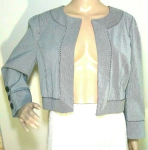 Giacca Ann Taylor LOFT 12 righe blu aperte punto ritagliato dettaglio bottoni 3/4 Slv - Foto 1 di 6