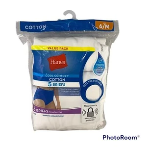 Hanes Womens Briefs White Cool Comfort Size 6 No Ride up pack of 5 NEW - Picture 1 of 2