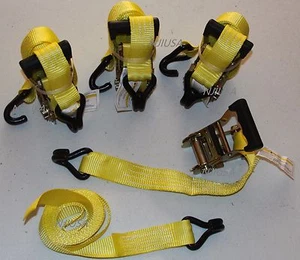 4x Schwerlast 1,5" x 15 Fuß Ratsche Cargo Spanngurte 3000 Pfund Dual J-Haken YE - Bild 1 von 4