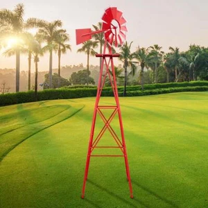 8ft Patio Metal Windmill Yard Garden Decoration WindMill Red Wind Mill US Ship - Picture 1 of 8
