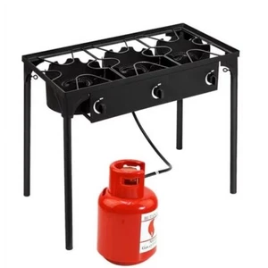 Three burner gas powered open flame camping picnic stove - Picture 1 of 4