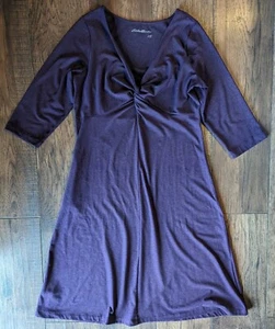Eddie Bauer Eggplant Purple Knot Front Dress Womens Medium 1/2 Sleeve Wool Blend - Picture 1 of 17