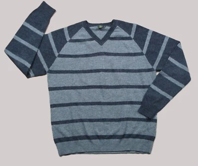 Aigle V Neck Long Sleeved Pure New Wool Jumper Men's XL (chest 44”) Grey Striped - Image 1 of 4