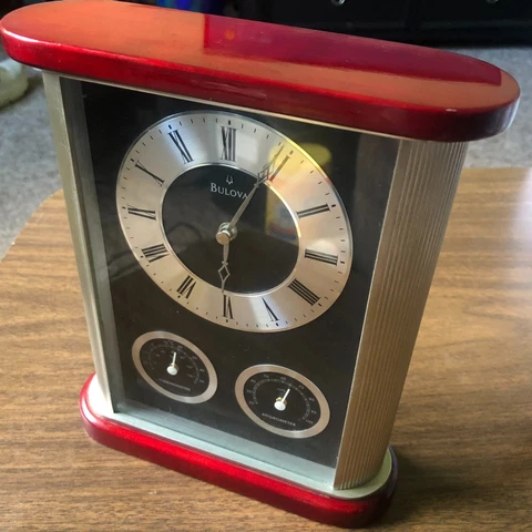 Bulova Desk Clock with Thermometer And Hygrometer - VG+ Condition Tested (b2) Cover