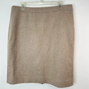J Crew The Pencil Skirt Tan Wool Blend Knee Length Back Slit Lined Size 14 - Picture 1 of 8