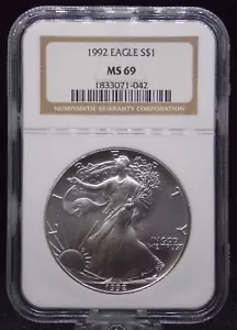 1992 American Silver 1oz Eagle NGC MS69 #336 Bullion Silver - Picture 1 of 3