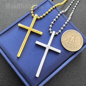 Stainless steel Holy Cross Religious Pendant & 24" Ball Chain Hip Hop Necklace - Picture 1 of 10