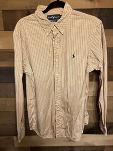 Ralph Lauren Mens Brown Striped Long Sleeve Custom Fit Button Down Shirt Size XL - Picture 1 of 3