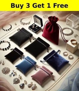 12pcs UK Soft Velvet Drawstring Gift Bags Wedding Jewellery Party Pouch Bag P071 - Picture 1 of 14