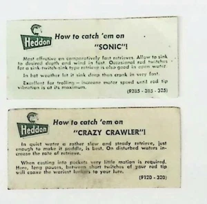 2 Heddon Box Paper Inserts Heddon Sonic Heedon Crazy Crawler Old Fishing Lures - Picture 1 of 2