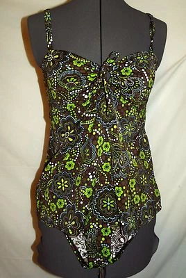 Conjunto Traje De Baño Tankini Maternidad Marrón Lima Verde Paisley Maternidad S (L73) Foto 1 de 2