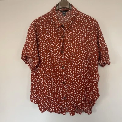 SIZE 18 Tan NEW LOOK - Spots Flowy Button Down Blouse Plus Size Holiday Summer - Image 1 of 4