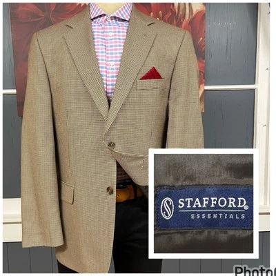Stafford Blazer Sport Jacket Men 44L Long Polyester Blend Brown/Gray Classic Fit - Image 1 of 4
