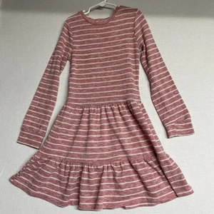 Girl’s Long Sleeve Fleece Red & White Striped Dress, No Tag, Possibly A Size 10 - Picture 1 of 1