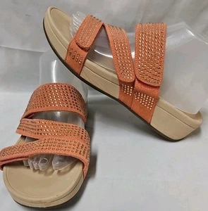 Vionic Alexis Size 9 Coral Suede Rhinestone Bling Platform Slide Sandals GUC - Picture 1 of 15