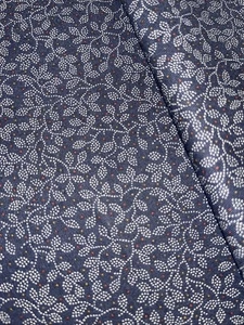 45" Dark Navy / Black Cotton Fabric with White Vines Leaves - Picture 1 of 3