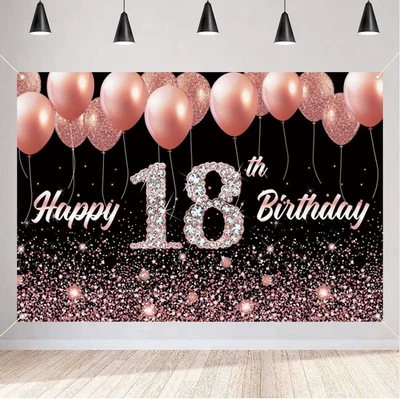 Happy 18Th Birthday Backdrop Banner for Girl 18 Years Old Fabric Sign Poster Pa - Image 1 of 4