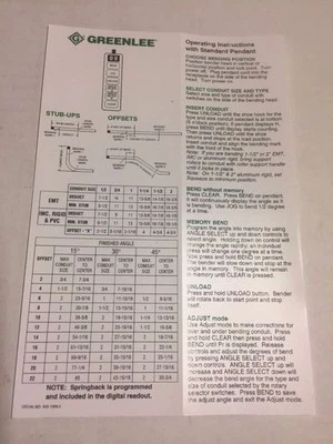 NEW GREENLEE 855 CONDUIT PIPE BENDER DECAL SMART QUAD BENDER STICKER PART  - Image 1 of 4