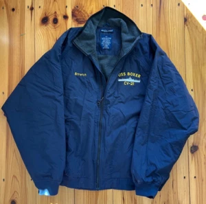 Vintage Men's USS Boxer CV-21 Jacket Size 2XL Fleece-Lined Navy Blue - Picture 1 of 7