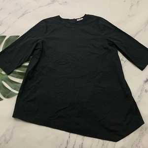 J Jill Tunic Top Size L Black 3/4 Sleeve Button Trim Back Stretch Boxy Fit - Picture 1 of 12