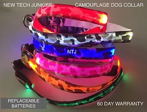 NTJ CAMO LED GLOW COLLAR dog pet safety flash light-up CAMOUFLAGE sizes S M L XL - Picture 1 of 15