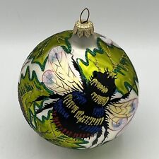 Christina's World GLITTER BUMBLE BEE Blown Glass Christmas 4” Ball Ornament