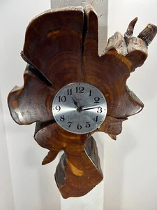 Vintage Burl Live Edge Wooden Wall Hanging Clock Welby Design Tested Working - Picture 1 of 4