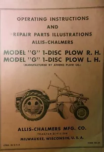 Allis Chalmers Agri Farm Tractor G (1-Disc Plow R.H & L.H) Owner & Parts Manual - Picture 1 of 2