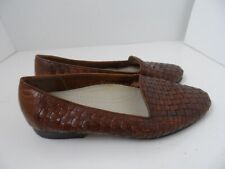 VTG Trotters Women's Shoes Brown Leather Weave Career Flats - Size 7.5W