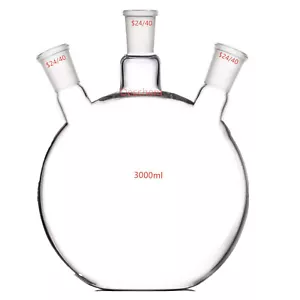 3000ml,24/40,3-Neck,Flat Bottom Glass Flask,Three Neck,Laboratory Boiling Bottle - Picture 1 of 5