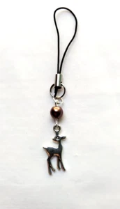 Deer Phone Charm Brown Czech Glass Dangle Lanyard Hanging Pendant Car Decor - Zdjęcie 1 z 4