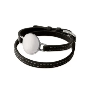 Bracelet Cuir 2 tours Médaille Acier Inoxydable Ronde 18mm - Picture 1 of 2