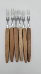 Vorspeisen Gabeln 2 Zinken Edelstahl mit Holzgriff Hors d'oeuvre Menge 6 Japan - Bild 1 von 6