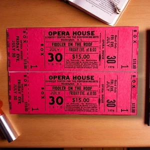 Vintage 1976 Fiddler on The Roof Tickets Kennedy Center Opera House UNUSED PAIR - Picture 1 of 5