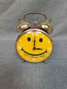 Vtg Robert Shaw Two Bell Red Alarm Clock Smiley Face Have A Happy Day Works - Picture 1 of 6