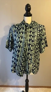 Doncaster Silk Blouse/Matching Scarf.   Teal/Navy. Size 8 - Picture 1 of 9