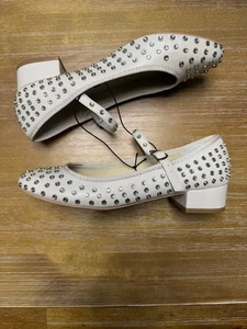 Madden Girl Block Heel Studded Rhinestone Mary Janes 7 White - Picture 1 of 9